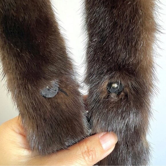 Vintage Dark Chocolate Brown Mink Fur Neckwarmer / Collar - super long & thin! - Picture 3 of 6